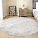 ORINOVA White Shag Round Rugs 6ft Washable Faux Sheepskin Fluffy Fur Area Rugs for Living Room Large Circle Boho Nursery Rug Teen Room Dcor