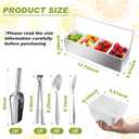 Tessco for you Garnish Tray with Lid Bar Caddy Ice Cooled Condiment Serving Container with Ice Scoop Metal Mini Serving Tongs Fruit Fork Spoons for Food Home Party Kitchen (Stainless Steel,4 Grids)