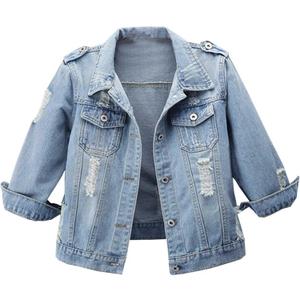 Hixiaohe Women Autumn 3/4 Sleeve Retro Short Denim Jackets Light Blue Jean Coats, Size: XL
