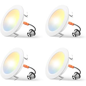 Amico Recessed Lighting 4 Inch, 4 Pack 5CCT Flat LED Can Lights, 2700K/3000K/4000K/5000K/6000K Selectable, 7W Eqv 120W, 700LM Brightness, Retrofit Installation - ETL & FCC