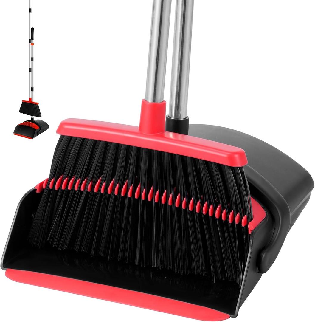 Broom and Dustpan Set House Brooms for Sweeping Indoor Broom with Dust Pan Combo Set for Home Office Kitchen Lobby Floor Pet Hair Indoor&Outdoor Cleaning