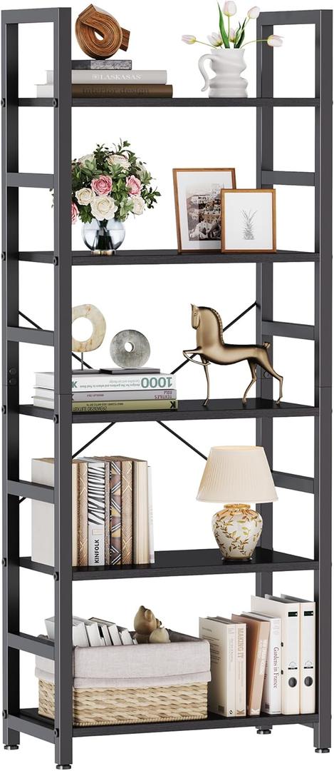 DUMOS 5-Tier Bookshelf, Modern Tall Bookcase, Open Storage Display Shelf for Living Room, Bedroom, Home Office, Narrow Standing Shelving Unit for Books, CDs, DcorModern Black