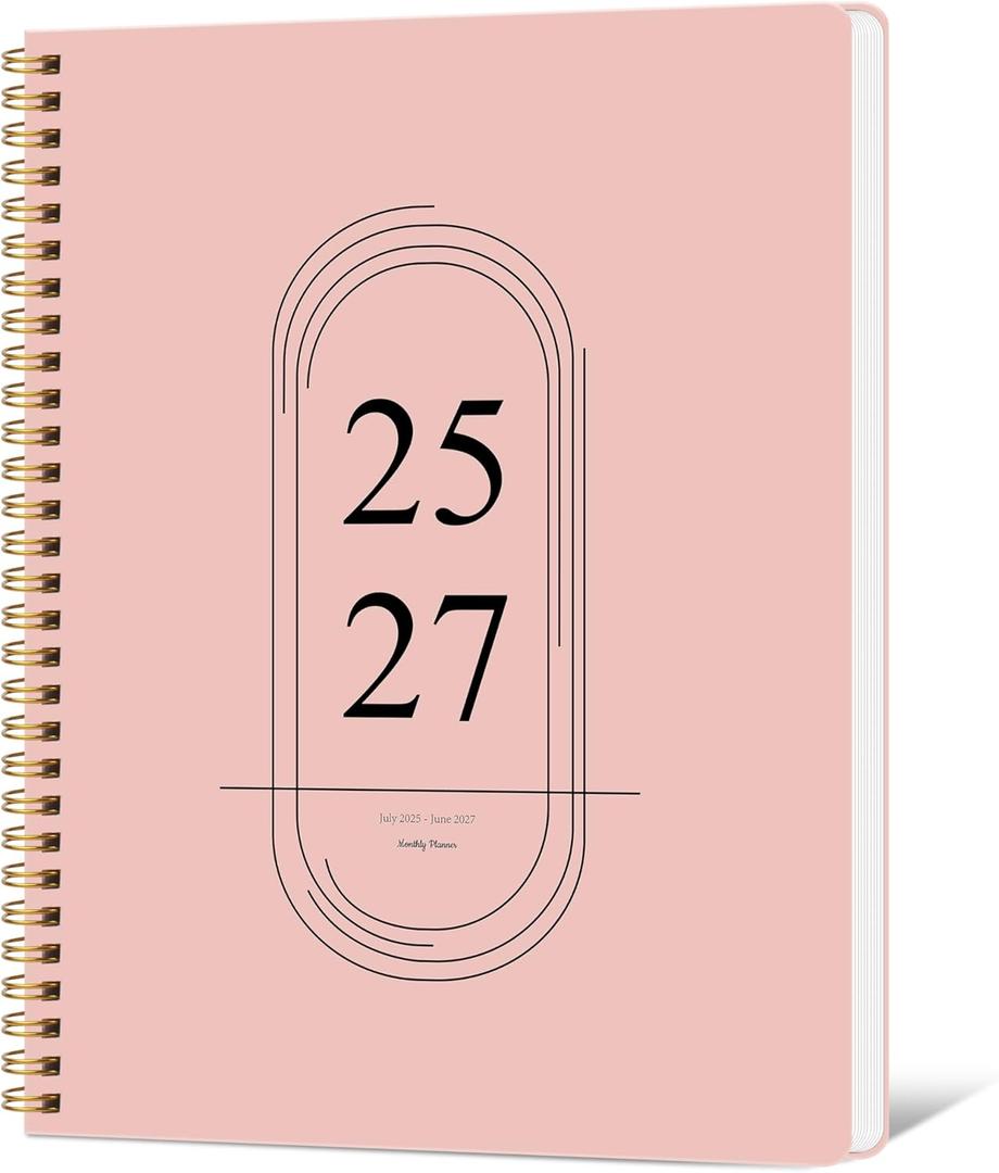 2 x Monthly Planner 2025-2027, Simplified Monthly Calendar Planner, 24 Months Calendar, July 2025 - June 2027, 8.5" * 11", Waterproof Cover with Spiral Bound, for Office, School - Pink