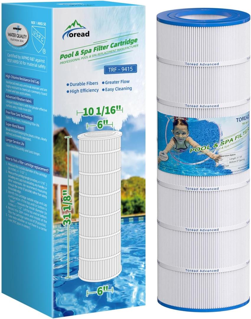 TOREAD Pool Filter Replacement for Pentair CC150, CCRP150, PAP150, PAP150-4, Ultral-C4, PP-C4, Unicel C-9415, R173216, 59054300, Filbur FC-0687, 160317, 160355, 160352, L x OD: 31 1/8" x10 1/16"