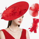dressfan Wide Brim Fascinator Derby Hats for Women,20s Detachable Flower Hat with Headband for Derby Church Wedding Tea Party