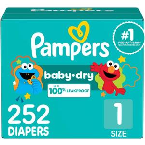 Pampers Diapers - Baby Dry - Size 1, 252 Count, Absorbent Disposable Infant Diaper (Packaging May Vary)
