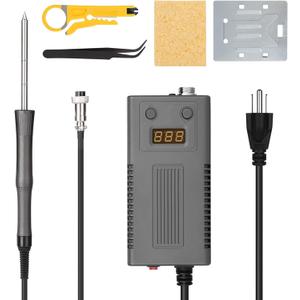 50W Welding Soldering Iron with Thermostatic Digital-Controlled ESD soldering station,50 W Temperature Adjustable 180-450/356-842 with 1 Portable Stand, 1 Tweezers, 1 Wire Stripper& 1 Sponge