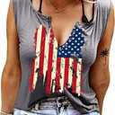 MAIHUN American Flag Tank Tops for Women 4th of July Shirts Ring Hole Sleeveless V-Neck T-Shirt Patriotic Tees (Gray, S)