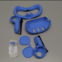 Silicone Cover Set Compatible with Meta/Oculus Quest 3 Accessories, Controller Grips, VR Shell Cover, Facial Interface Cover, Protective Lens Cover, Tempered Glass Lens Caps, Not Fit Quest 3S (Blue)