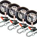 VULCAN Car Tie Down with Chain Anchors - Lasso Style - 2 Inch x 96 Inch - 4 Pack - Silver Series - 3,300 Pound Safe Working Load