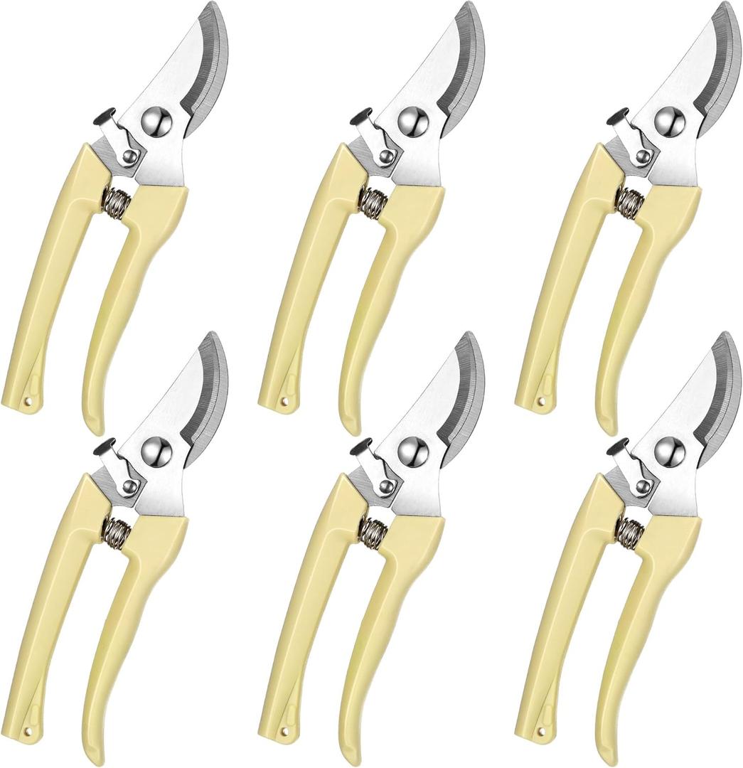 Chumia 6 Pcs Garden Pruning Shears Flower Shears Handheld Heavy Duty Garden Scissors Stainless Steel Clippers for Cutting Flowers, Trimming Plants Bypass, Fruits Trees, Pruning Snips, Gardening Gifts