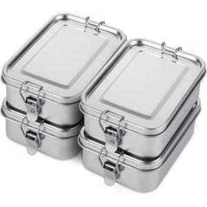QTLCOHD 4 Pack 850ml Stainless Steel Lunch Box for Adults, 29oz Metal Bento Box with 2 Compartments, Leak-Proof Lunch Container with Lockable Clips, Metal Food Storage for Travel, Work