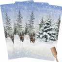 Christmas Kitchen Towels, Absorbent Microfiber Kitchen Dish Hand Tea Bath Towel, Quick Dry Cleaning Cloth Dishclothes Decorative Sets, Forest Snowy Elk Xmas Tree Winter Snowflake (3-PC, 18x28)