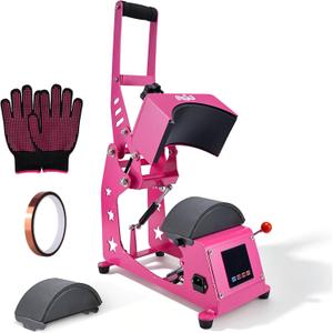 Hat Heat Press Machine for Caps, Digital Cap Heat Press with 2 Platens, Sublimation Heat Transfer Machine for DTF, HTV Vinyl & Sublimation Projects, Hot Pink