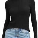 Anbech Womens Long Sleeve Turtleneck Sweater 2025 Cable Knit Lightweight Fitted Pullover Tops S-XL (Black, S)