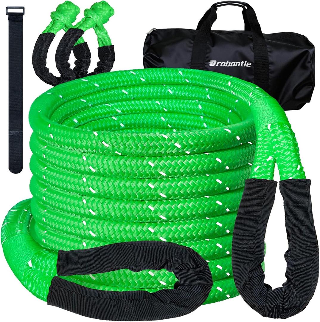 Kinetic Recovery Tow Rope 5/8" x 20ft, 38000lbs Snatch Strap,Heavy Duty Stretch Nylon Towing Ropes with 2pcs Soft Shackles for Offroad Vehicle,Jeep, SUV, ATV, UTV
