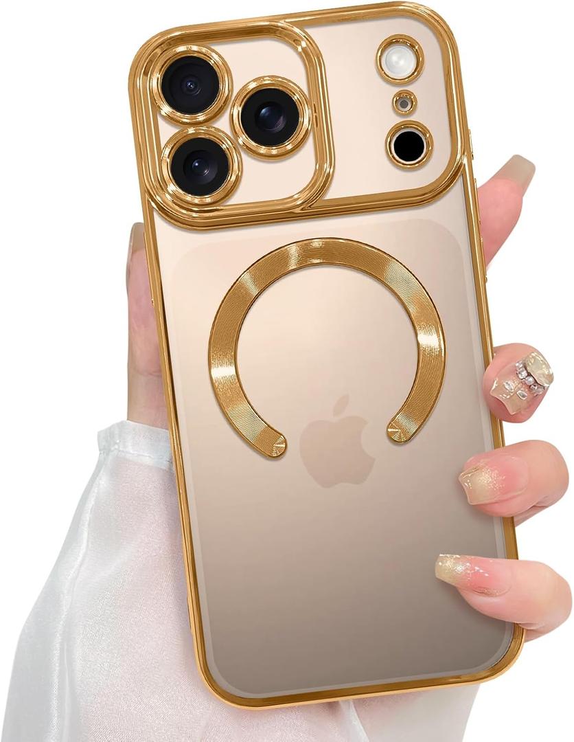 ZIYE Magnetic Case Made for iPhone 17 Pro 6.3 Inch [Compatible with MagSafe] Soft TPU Slim Phone Cover Anti-Scratch Drop Protection Clear Phone Case for Women Men, Desert Titanium