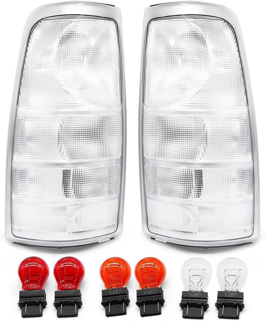 Pair Clear Tail Light Assembly Compatible with 1999-2002 Silverado 1500 2500/1999-2007 Sierra 1500 2500 3500 White Taillights Tail Lamp