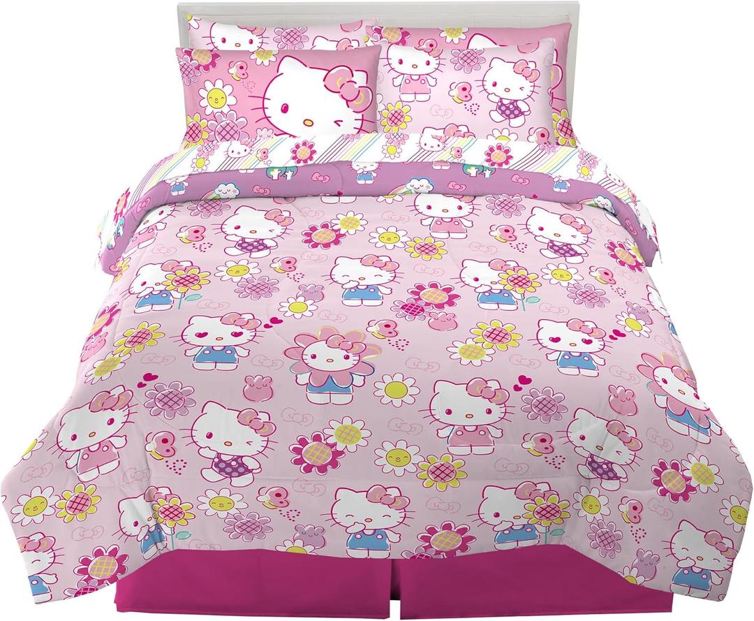 Franco Kids Bedding Super Soft Comforter and Sheet Set with Sham, 7 Piece Full Size, Hello Kitty(Prints may vary)