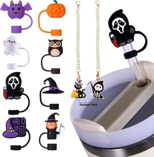 10pc 3D Halloween Straw Covers Ghost Straw Topper 2025 New Silicone Reusable for Stanley Cover with Cup Accessories for Stanley 30&40 Oz Tumbler Cup Accessories Pack of 4