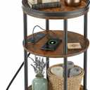 Small Round Side Table with Charging Station for Small Spaces, 3-Tier Accent Table with USB Ports & Power Outlets, Sofa Corner Tea Table for Living Room Nightstand Bedroom Apartment (Black)