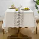 Softalker Outdoor Tablecloth Rectangle, Waterproof Linen Cotton Farmhouse Table Cloths with Tassel, Heavy Weight Wrinkle Free Fabric Table Cover for Dining/Party/Rustic - 55 x 120 Inch, Wine Leaf