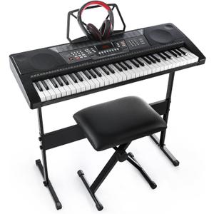 Joy 61-Key Standard Music Keyboard Kit Including USB Music Player Function, Bundle with Headphone, Stand, Stool, Power Supply (JK-66M Kit)