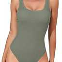 B2prity Women's One Piece Swimsuit Slimming High Cut Bathing Suit Ribbed Tummy Control Swimwear Army Green