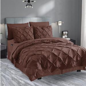 Valerian 8-Piece Pinch Pleated Comforter Set, Bed-in-a-Bag Silky Soft Set Includes Sheet Set with Storage Pockets, 8PC Pinch Pleated Comforter Twin/Twin XL, Brown Valerian 8-Piece Pinch Pleated Comforter Set, Bed-in-a-Bag Silky Soft Set Includes Sheet Set with Storage Pockets, 8PC Pinch Pleated Comforter Twin/Twin XL, Brown