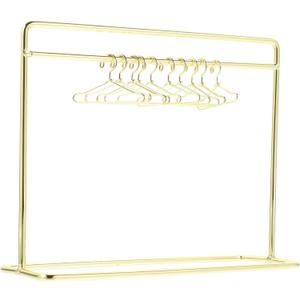 STOBOK Miniature Doll Garment Rack Set Mini Doll Dress Clothing Display Rack with 10Pcs Mini Doll Clothes Hangers Doll House Furniture Accessories for Dollhouse Supplies, Golden
