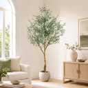 Olive Trees Artificial Indoor, 7FT Tall Faux Olive Tree with Lush Leaves and Lifelike Fruits, Artificial Plants in Sturdy Pot for Indoor Home Office Living Room Decor