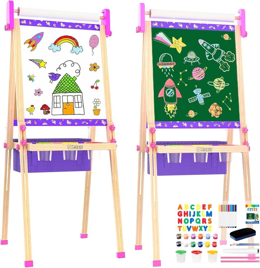 Art Easel for Kids 4-8,Kids Easel with Paper Roll and Art Supplies,Toddler Toys Ages for 5-7,Toddler Drawing Board Learning Eductional Toys for 4 5 6 7 8 Year Old Boy Girls Birthdays Gifts