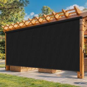 10'W x 8'H Black Outdoor Roller Shade with Crank Wand Patio Shades Roll up, Privacy Protection & UV Blocking for Pergola | Gazebo, 120"W x 96"H