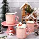 Whaline 3Pcs Pink Christmas Mini Mugs with Plaid Ribbon Christmas Tree Snowflake Mini Coffee Mug for Xmas Winter Table Centerpieces Tiered Tray Decor Gifts