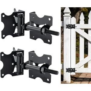 HOME MASTER HARDWARE Self Closing Gate Hinges, Heavy Duty Gate Hardware Vinyl Door Closer Hinges, 90 Degree Adjustable Gate Hinges with Swing Adjustment Tool for Vinyl/Wooden Fence, 2 Pack, Black