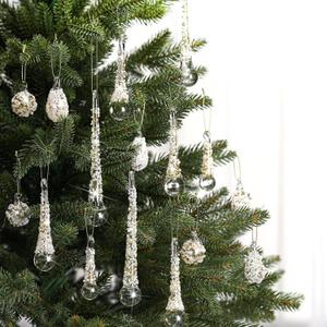 24 Pcs Christmas Glass Icicle Drop Ornaments Vintage Crystal Teardrop Hanging Ornaments Raindrop Transparent Chandelier Pendant Decorations Christmas Tree Winter Party Supplies (Gold Foil)