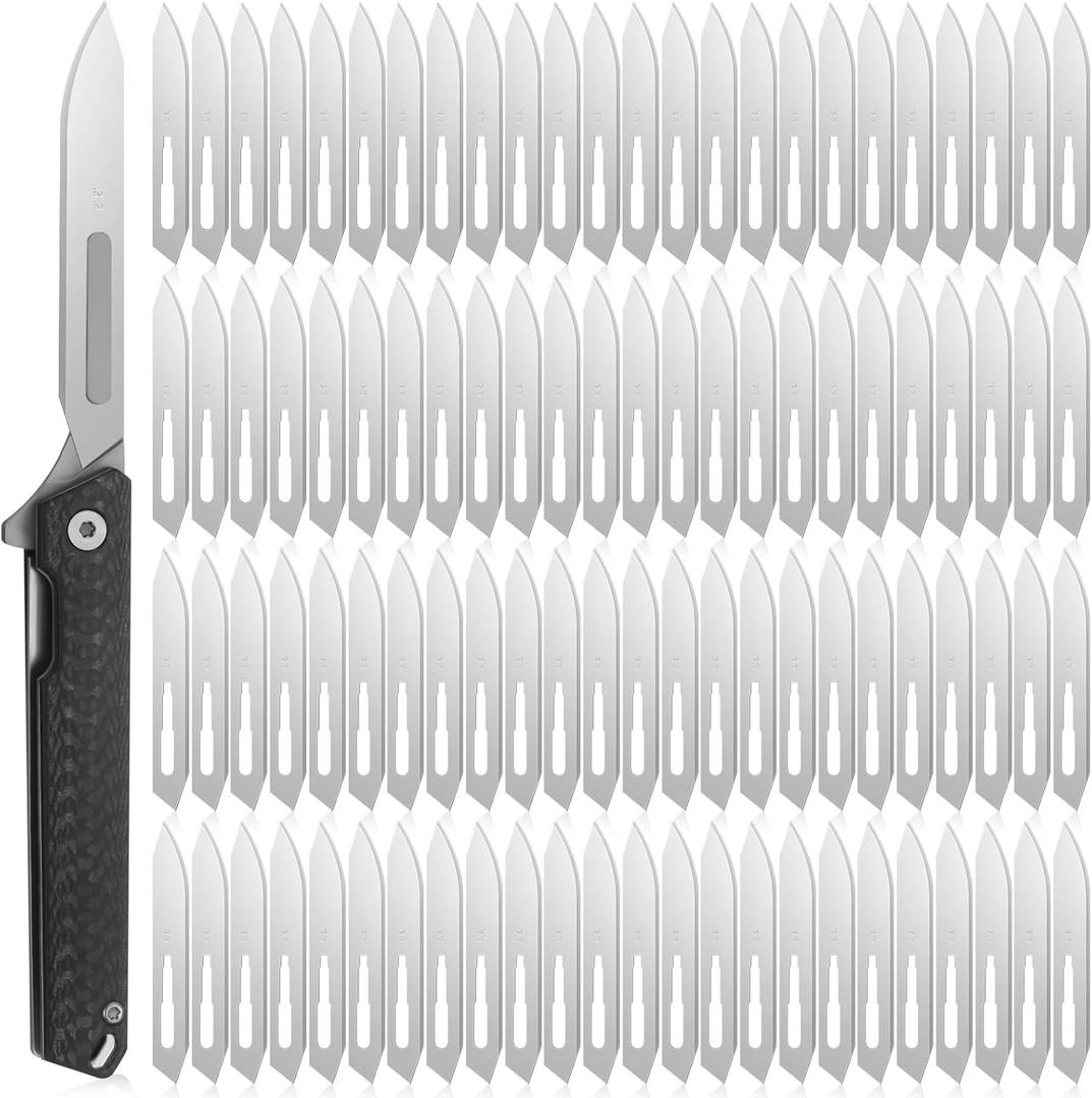Small Folding Scalpel Knife with 96 Pcs #60xt Stainless Steel Blade Replacement Carbon Fiber Slim Pocket Knife with Replaceable Scalpel Blade Utility Knives for Outdoor Skinning Hunting