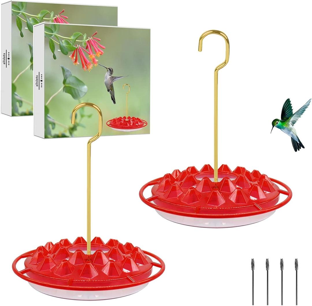 Hummingbird Feeders for Outdoors Hanging (2 Pack) 25 Feeding Ports 10 oz, Plastic Hummzinger Hummingbird Feeder, Bee-Proof Leak-Proof No Drip, Easy to Clean with Cleaning Brushes