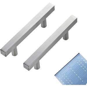 Ravinte 30 Pack 4 Inch Cabinet Pulls Brushed Nickel Sqaure Kitchen Cabinet Handles Silver Cabinet Hardware Stainless Steel Drawer Pulls 6-2/5 Inch Overall Length with Mounting Template