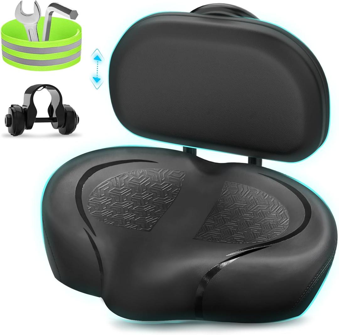 Noseless Bike Seat Cushion for Men & Women - Extra Padding & Comfort Wide Bicycle Seat, Oversized Comfortable Saddle for Peloton Bikes, Exercise Bikes, Electric Bikes, Cruiser Bikes (Backrest Black)
