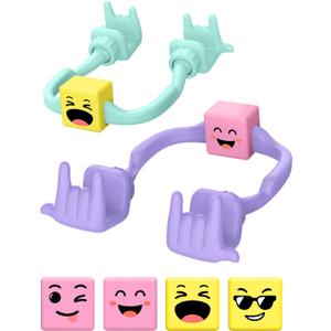 Stocking Stuffers for Teen Boys Cell Phone Stand: 2Pack Purple Green Rock Gesture Phone Stand for Desk with 2Pack Dual Yellow&Pink Mood Cube Gifts for Christmas Adults Men Cool Gadgets Cute Thing