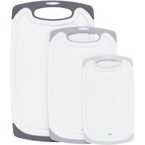 Glad Cutting Boards for Kitchen - 3pc Cutting Board Set with Juice Grooves and Non Slip Handles - Assorted Sizes for Meat, Vegetables, and Fruit - Non Porous, Dishwasher Safe, Grey (Gray)