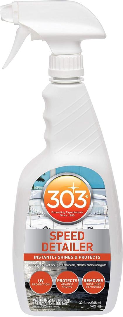 303 Products Marine Speed Detailer - Instantly Shines And Protects - UV Protection - Protects Against Fading - Removes Dust, Dirt, And Smudges, 32 fl. oz. (30205)Packaging May Vary, White