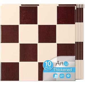 Art3d 10-Pack Heavy-Duty Peel and Stick Backsplash, 12x12 Inch Self-Adhesive Wall Tile Stick on Kitchen Countertop, Red-Brown & Warm White