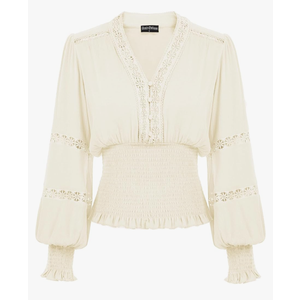 Scarlet Darkness Women's Renaissance Peasant Blouse V Neck Lantern Sleeve Lace Smocked Tops s