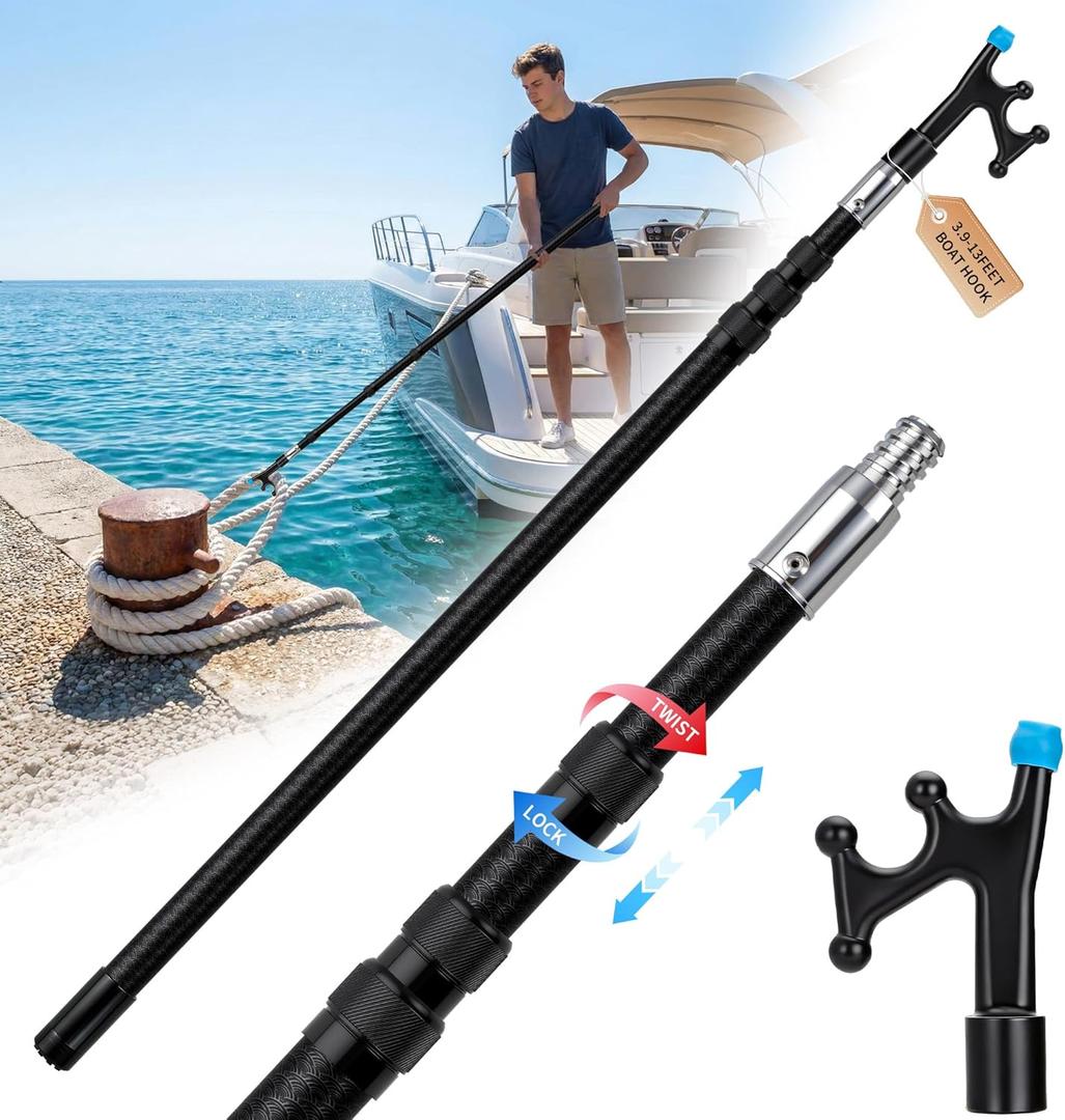 Tdrynl 13 Ft Fiberglass Telescoping Boat Hook for Docking, Insulated Floating Push Pole with Non-Slip Rubber Tip, Scratch-Resistant & Sturdy, Lightweight, 3/ 4" Thread Screw End