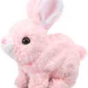 Hopping Walking Bunby Realistic Bunny Toy Rabbit Toy with Sounds, Wiggling Ears, Twitching Mouth and Nose, Educational Interactive Bunny Bunbi for Baby (Pink)