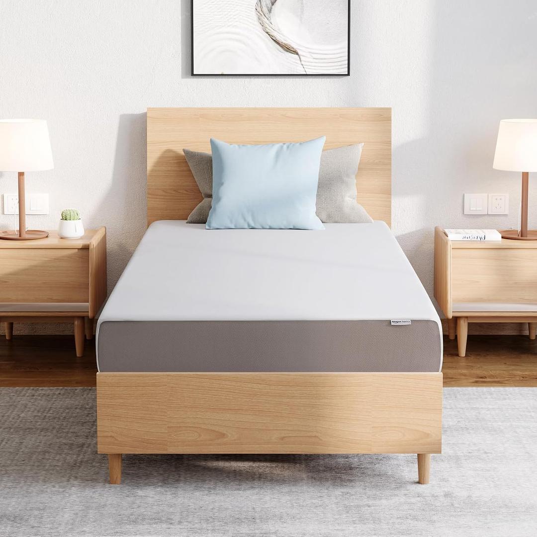 Amazon Basics Medium Firm Memory Foam Mattress, Breathable, 8 Inch, Twin, White/Grey