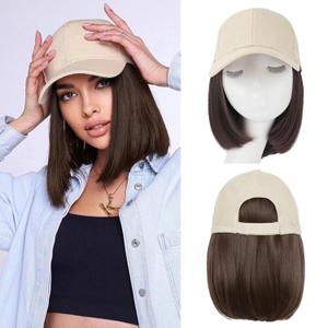 FORCUTEU Hat Wigs for Women Baseball Cap with Hair Extensions Short Straight Bob Hairstyle Caps with Hair Attached Adjustable Baseball Cap Wig for Daily Party (Color: S-6A, 12inch)