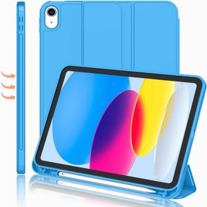IMieet iPad (A16) Case 11th Gen/iPad 10th Generation Case [11-Inch 2025/10.9 Inch 2022] with Pencil Holder, Trifold Stand Smart Cover with Soft TPU Back,Auto Wake/Sleep(Ocean Blue)